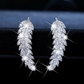 Boucles d'oreilles élégantes en plumes d'argent avec cristaux de zircone brillants - Or Blanc