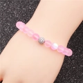 Bracciale di pietre di luna rosa smerigliato 8mm con sfera di strass pavé per donne e uomini - Rosa