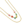 Collana dorata a doppio strato con pendenti a forma di malocchio in smalto dai colori vivaci - Oro (KN119393-Z)