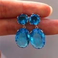 Eleganti orecchini in argento con zirconi blu lago a doppio strato e pendenti a goccia - Blu