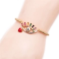 Adjustable gold bracelet with cubic zirconia evil eye and red heart charms for women - Gold Beaded Box Chain Evil Eye