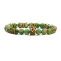 Handmade green malachite and turquoise beaded bracelet set with golden crown charm - Emperor Beaded Style (MB20-4-120)