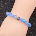 Bracciale di perline blu cielo opaco con sfera di cristallo argento scintillante da donna - Stile Blu Cielo Smerigliato (Sfera di Pietra di Luna H)