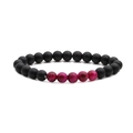 Bracciale di perle nere opache con cinque pietre occhio di gatto rosa su sfondo bianco - Occhio Di Tigre Rosso Rosa Nero Opaco