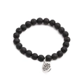 Bracciale in pietra lavica con ciondolo loto argento per uomo e donna elastico - Stile Loto Argento B