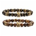 Coffret de bracelets pour hommes avec pierres œil de tigre et perles mantra noires - Set Oeil de Tigre A (Inscrit Noir + Oeil de Tigre Brun)