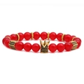 Bracciale di agata con perle rosse e ciondolo a corona dorata per uomo e donna - Stile Perline Elastiche in Agata Rossa