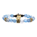 Blue and white beaded dragon stone moonstone bracelet with golden crown accent - Woven Rope Style / Blue White Gradient (Moonstone Woven)