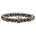 Luxury crown beaded bracelet featuring dark grey hematite beads and gold accents - Dark Grey Hematite Elastic Beaded Style