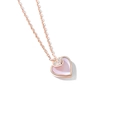 Collar de plata S925 oro rosa con colgante de doble corazón en nácar rosa y circonitas - Plata 925 / Color Oro Rosa (Con Cadena de Cruz)