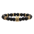 Bracciale di perle di onice nero opaco con corona dorata e ciondoli micro-pave - Stile con perline nero opaco
