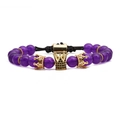 Bracciale di perle di ametista opaca con corona dorata per uomo e donna - Stile intrecciato in ametista
