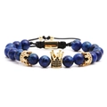 Tigerauge- und Kaiserstein-Perlenarmband mit goldener Krone für Herren und Damen - Blaue Punktstein Geflochtener Stil