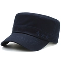 Navy blue flat top cadet cap with three-star embroidery and short brim for men - Adjustable / Navy Blue