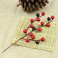 Artificial foam red berries stem for Christmas decor and flower arrangement on bamboo mat - 17-Prong Red Plus Black