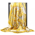 Baroque floral print silk satin scarf in yellow and ivory white 90cm large square hijab - 90*90cm / Yellow