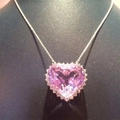 Romantic silver necklace featuring a large heart-shaped pink gemstone and zircon halo - Pink
