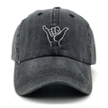 Casquette de baseball en coton délavé avec broderie doigt et finition vintage - Réglable / Noir