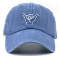 Casquette de baseball en coton lavé bleu avec broderie Shaka et effet délavé vintage - Réglable / Bleu