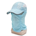 Light blue outdoor sun hat with integrated breathable face mask and neck protection cover - Adjustable / Light Blue