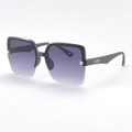 Modern semi-rimless square sunglasses with purple gradient lenses and silver side logos - Deep Purple Frame Gradient Grey Lens