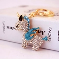 Portachiavi unicorno scintillante in oro con strass blu per borse e accessori - Imballaggio Individuale / Blu