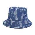 Cappello alla pescatora in denim blu traspirante con dettagli bianchi consumati su sfondo bianco - M(56-58cm) / Blu scuro