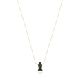 Detail of rose gold mermaid tail pendant with green resin stone inlay and delicate chain - Ink Blue