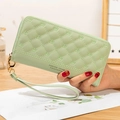 Mint green long zip-around wallet with quilted crown pattern and wristlet strap - Crown Green