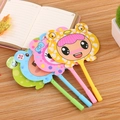 Cartoon fan pens in yellow, pink, blue, and green on wooden desk for school stationery - Fruit Girl Fan Pen