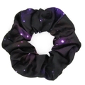 Macro shot of purple and black star pattern fabric scrunchie with soft textile texture - Dark Purple Starry Sky Print / Purple