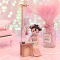 Pink vintage princess resin doll figurine on a mini desk with dreamlike decor - Playing Chess Under Light