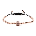 Adjustable rose gold beaded bracelet with black zircon cubes and woven drawstring cord - Rose Gold Cube / Rose Gold