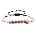 Rose gold bead bracelet with brown stones, zircon cubes and adjustable black cord - Rose Gold Faceted
