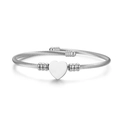 Minimalist stainless steel cable wire bracelet with polished heart pendant charm - Silver