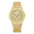 Goldene Damenuhr mit Strasssteinen, achteckiger Lünette und Datumsanzeige im Iced-Out Stil - Gold