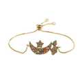 Adjustable gold bracelet with cubic zirconia moon star and butterfly charms - Box Chain Pirate Ship
