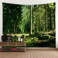 Arazzo con paesaggio forestale, grandi alberi sempreverdi e rocce muschiose per pareti - 150x130cm / 37-Foresta di Roccia Muschiata