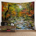 Grande arazzo con foresta autunnale e ruscello per la decorazione della camera - 150x130cm / 11-Ruscello Forestale Autunnale