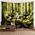 Arazzo con foresta e cascata su parete bianca in un ambiente domestico accogliente - 150x130cm / 18-Radice della cascata della foresta