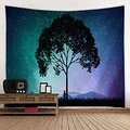 Arazzo con silhouette di albero della foresta e sfondo di galassia stellata per la casa - 150x130cm / 28-Grande albero della galassia stellata