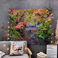 Tapiz decorativo de bosque otoñal y reflejo de puente para pared de dormitorio - 150x130cm / Bosque de otoño