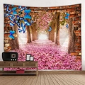 Arazzo 3D foresta con sentiero di fiori rosa e farfalle blu da appendere al muro - 150x130cm / 16-Sentiero ad Arco in Mattoni Rossi 3D