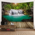 Dettagli dell'arazzo murale con foresta e cascata con effetto 3D per l'arredamento di stanze - 150x130cm / 7-Parete di Mattoni con Cascata Forestale in 3D