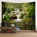 Arazzo naturale con paesaggio di foresta e cascata per decorazione murale interna - 150x130cm / 17-Cascata della foresta