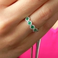 Luxurious emerald style four-stone ring with halo diamonds on white gold plated band - US 9 / Green