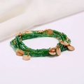 Handmade multi-layer green seed bead waist chain with golden circular pendants - #6(Green Gold Pendant)