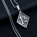 Detailed close-up of a square 1%er pendant in silver steel with a sturdy box chain - 1% Pendant + Steel Chain