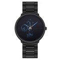 Fashionable men's quartz watch with blue triple-dial display and black steel strap - Black Band Blue Needle