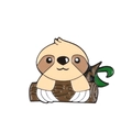 Cute beige sloth enamel pin clinging to a brown tree branch with green leaves - Sloth on Tree Trunk